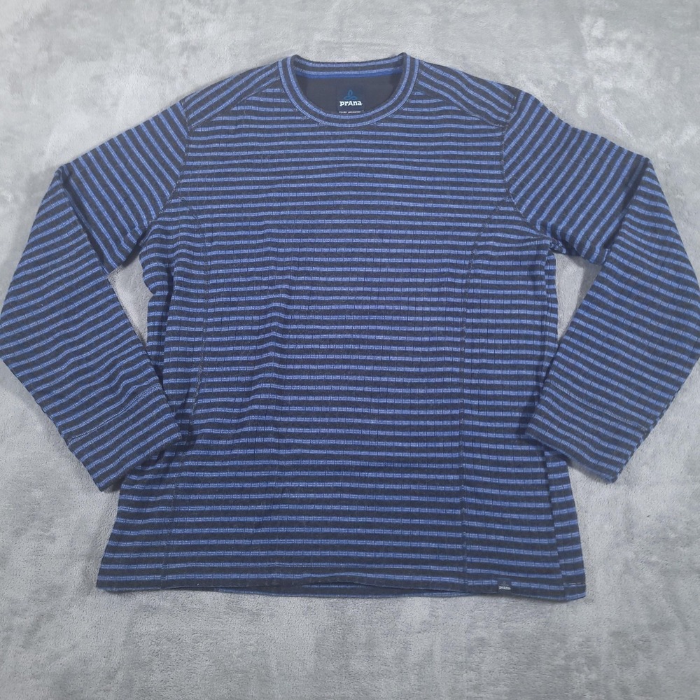 prAna Sweater Mens XXL 2XL Blue Striped Wool Blend Crewneck Pullover Warm